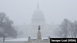 El Capitolio de EE.UU. en Washington, D.C., es visto durante la tormenta de nieve que afecta la costa este el miércoles, 21 de marzo, de 2018.