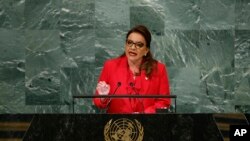 La presidenta de Honduras Xiomara Castro, durante la Asamblea General de la ONU en Nueva York, el 20 de septiembre del 2022.