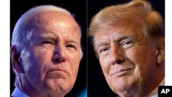 Presiden Joe Biden, kiri, 5 Januari 2024, dan calon presiden dari Partai Republik mantan Presiden Donald Trump, kanan, 19 Januari 2024. (Foto: AP)