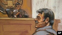 Manssor Arbabsiar is shown in this courtroom sketch during an appearance in a Manhattan courtroom in New York, New York on October 11, 2011.
