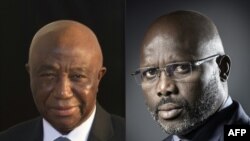 Le vice-président libérien Joseph Boakai, 16 octobre 2017, et l’ancien joueur de football et ambassadeur de bonne volonté de l’Unesco, Goerges Weah, 5 août 2014, les deux candidats au second de la présidentielle au Liberia.
