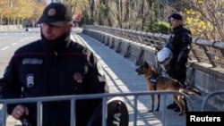 Police seal-off the city center ahead of a vote for a bill on 'Religious freedoms and legal rights of religious organizations', near the parliament in Podgorica, Montenegro December 26, 2019. REUTERS/Stevo Vasiljevic