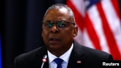 រូបឯកសារ៖ រដ្ឋមន្ត្រី​ការពារ​ជាតិ​សហរដ្ឋ​អាមេរិក​លោក Lloyd Austin ថ្លែង​នៅ​ប្រទេស​អាល្លឺម៉ង់​កាល​ពី​ថ្ងៃ​ទី​៨ ខែ​កញ្ញា ឆ្នាំ​២០២២។