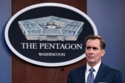FILE - Pentagon spokesman John Kirby speaks during a media briefing, Feb. 17, 2021.