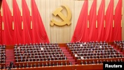 中共二十大2022年10月16日在北京開幕。圖為開幕式主席台。