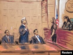 Bivši predsjednik Donald Trump pred federalnim sudom u Washingtonu, 3. augusta 2023, na sudskoj skici. (Rojters/Jane Rosenberg)