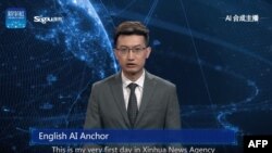 ٹیلی وژن کا روبوٹک نیوز اینکر اے آئی خبریں پڑھتے ہوئے۔ 9 نومبر 2018