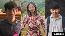 FILE - Ly Chandaravuth, Sun Ratha, and Seth Chhiv Lymeng (from left), environmental activists who are arrested in Phnom Penh. (Facebook/Mother Nature Cambodia)