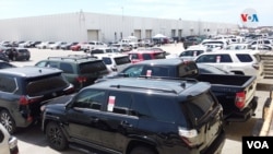 Vista general de los 81 vehículos que iban a ser enviados a Venezuela y que fueron confiscados por el Departamento de Seguridad Nacional en Miami. [Foto: Antoni Belchi/VOA]