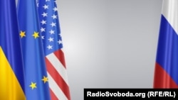 Flags - Ukraine, US, EU, Russia