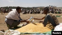 ፋይል ፎቶ - የዩናይትድ ስቴትስ አስቸኳይ የምግብ እርዳታ በኢትዮጵያ ሰዎች ምግብ እየተቀበሉ /ሮይተርስ/