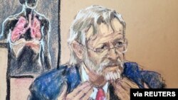 នៅក្នុង​រូបគំនូរ​នេះ គឺ​លោក​វេជ្ជបណ្ឌិត Martin Tobin ពេល​លោក​ផ្តល់​សក្ខីកម្ម​នៅ​ឯ​សវនាការ​រឿង​ក្តី​របស់​អតីត​ប៉ូលិស​ក្រុង Minneapolis លោក Derek Chauvin ទាក់ទងនឹង​មរណភាព​របស់​លោក George Floyd នៅ​ក្រុង Minneapolis ថ្ងៃទី៨ ខែមេសា ឆ្នាំ២០២១។