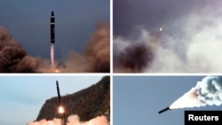 Kombinovana fotografija nedavnih severnokorejskih raketnih proba. 