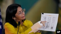La vicepresidenta de Venezuela, Delcy Rodríguez, durante un encuentro con el cuerpo diplomático acreditado en Venezuela, el 8 de agosto de 2024. 