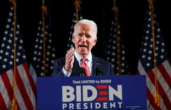 Democratic U.S. presidential candidate and former Vice President Joe Biden speaks about the COVID-19 coronavirus pandemic at an event in Wilmington, Delaware, March 12, 2020.