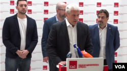 Boris Tadić, lider Socijaldemokratske stranke i bivši predsednik Srbije na konferenciji za novinare u Beogradu (Foto: VOA)