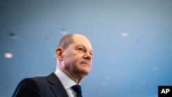 德国总理朔尔茨在柏林出席记者会（2022年1月22日）