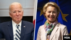 جو بایدن، رئیس جمهوری ایالات متحده، و اورسولا فون در لاین، رئیس کمیسیون اتحادیه اروپا