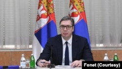 Predsednik Srbije Aleksandar Vučić na sednici Saveta za nacionalnu bezbednost (Foto: Fonet)
