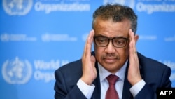 Generalni direktor SZO Tedros Adhanom Gebrejesus tokom redovnog brigfinga za novinare u Ženevi (Foto: AFP)