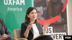 Beth Tritter, Vice President at Department of Policy and Evaluation, Millennium Challenge Corporation, during a panel discussion on “The Power of Ownership: Transforming US Foreign Assistance” at the Ronald Reagan Building and International Trade Center in Washington D.C., November 16, 2016. (Vathana Seourn/VOA) 