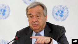 FILE - U.N. Secretary-General Antonio Guterres speaks during a news conference in Nairobi, Kenya, March 8, 2017. 