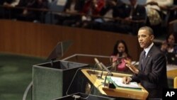President Barack Obama addresses the 67th session of the United Nations General Assembly at U.N. headquarters, Tuesday, Sept. 25, 2012. (AP Photo/Mary Altaffer)