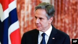 美國國務卿布林肯2021年12月9日在國務院發表講話。