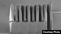 A research team from Harvard University and the University of Illinois at Urbana-Champaign has demonstrated the ability to 3D print a battery. (SEM image courtesy of Jennifer A. Lewis.)