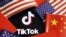 在中國和美國旗幟中的TikTok標識