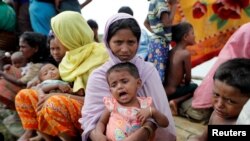 ជន​ភៀស​ខ្លួន​រ៉ូហ៊ីងយ៉ា​រង់ចាំ​នៅ​ក្នុង​វាលស្រែ​បន្ទាប់​ឆ្លង​កាត់​ព្រំដែន​នៅ​ក្នុង​ក្រុង Palang Khali ប្រទេស​បង់ក្លាដែស កាលពី​ថ្ងៃទី៩ ខែតុលា ឆ្នាំ២០១៧។