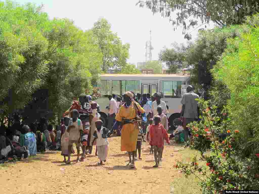 Civilians seek protection at the U.N. compound near Juba airport after fighting broke out on Sunday evening.