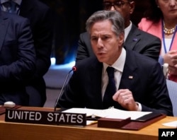 El secretario de Estado de EEUU, Antony Blinken, habla durante una reunión de alto nivel del Consejo de Seguridad sobre la situación en Ucrania al margen de la 78 Asamblea General de la ONU, en la ciudad de Nueva York el 20 de septiembre de 2023.