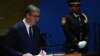Predsednik Srbije Aleksandar Vučić tokom govora pred Generalnom skupštinom Ujedinjenih nacija (REUTERS/Shannon Stapleton)