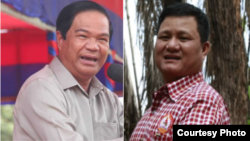 ​លោកនាយ​​ឧត្តម​សេនីយ៍ គន់ គីម (ឆ្វេង) ទេស​រដ្ឋមន្ដ្រី​ទទួល​បន្ទុក​បេសកកម្ម​ពិសេស និងឧកញ៉ា ទ្រី ភាព (ស្តាំ)។ (អូន ឆេងប៉រ/VOA និង Courtesy photo: Globalwitness.org)