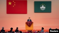 2024年12月19日中國國家主席習近平在中國澳門慶祝澳門回歸中國25週年歡迎晚宴上發表演說。