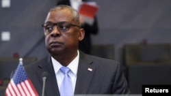 美國國防部長奧斯汀在布魯塞爾參加北約防長會議。(2021年10月21日)