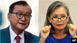 Cambodia's prominent opposition leader, Sam Rasiny (left), and Mu Sochua, vice president of Cambodia National Rescue Party. 