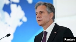 美國國務卿布林肯2023年6月15日在國務院《2023年人口販運問題報告》發布會上發表講話。