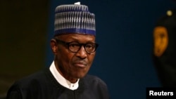 FILE - Nigerian President Muhammadu Buhari addresses the 72nd United Nations General Assembly at U.N. headquarters in New York, Sept. 19, 2017.