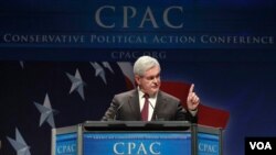 El ex portavoz Newt Gingrich en un discurso durante la Conferencia de Acción Polícia Conservadora.