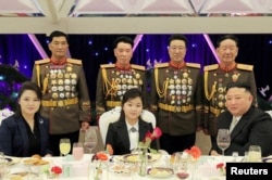 Banquet to celebrate the 75th anniversary of the Korean People's Army, in Pyongyang