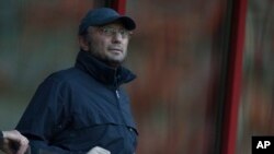FILE - Russian billionaire Suleiman Kerimov, then-Anzhi Makhachkala's owner, watches the Europa League soccer match between Anzhi Makhachkala and AZ Alkmaar at Lokomotiv stadium in Moscow, Russia, Aug. 23, 2012. 