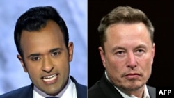 這張於 2024 年 11 月 12 日拍攝的圖片組合顯示了美國企業家維維克·拉馬斯瓦米（左）和 SpaceX、和電動汽車製造商特斯拉首席執行官埃隆·馬斯克。他們將領導新的政府效率部。