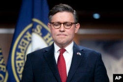 FILE - Speaker of the House Mike Johnson, R-La., meets with reporters at the Capitol in Washington, Nov. 14, 2023.