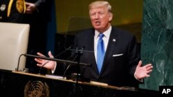 President Donald Trump speaks to the United Nations General Assembly, Sept. 19, 2017, in New York. (AP Photo/Evan Vucci)