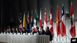 FILE - Officials representing countries of the Pacific Rim trade bloc attend a joint press conference after a session of the Comprehensive and Progressive Agreement for Trans-Pacific Partnership (CPTPP) in Tokyo, Japan, Jan. 19, 2019. 