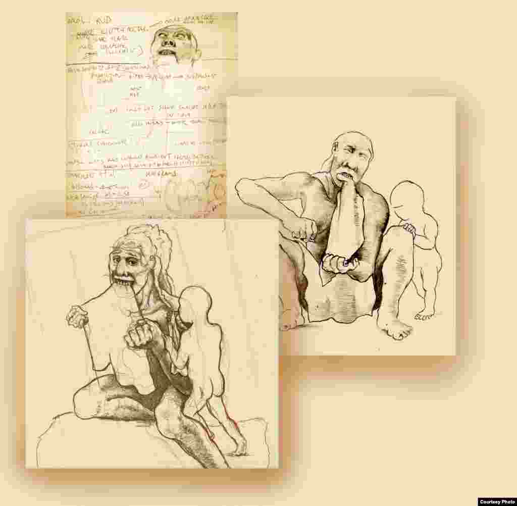 A series of drawings begins the work on Neanderthals in the exhibit. (John Gurche, “Shaping Humanity”)