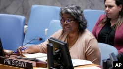 琳达·托马斯-格林菲尔德，美国驻联合国大使，现任联合国安理会主席. （美联社图片）