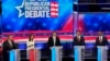 Los cinco precandidatos republicanos que cualificaron para el tercer debate del partido, debaten en el Adrienne Arsht Center for the Performing Arts de Miami, el 8 de noviembre de 2023.